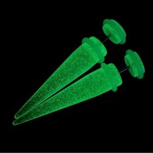 Glow in the Dark White Faux‎ Taper Earrings Stretched Ear Look Studs E00302